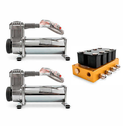 2x Compresor de Aire HKI Premium 444C + Bloque de 8 Electroválvulas